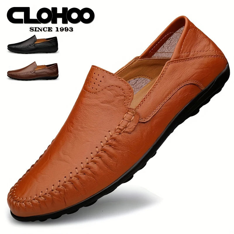 CLOHOO Men's Business Casual Shoes Leather Stitching Comfortable Breathable Rubber Bottom Second Layer Cowhide - Sun Studio