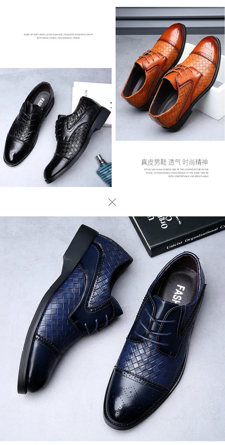 Genuine Leather Mens Dress Shoes Black Formal Social Shoe Male Business Wedding Derby for Man Luxury Italian Work Oxford Loafers - Sun Studio