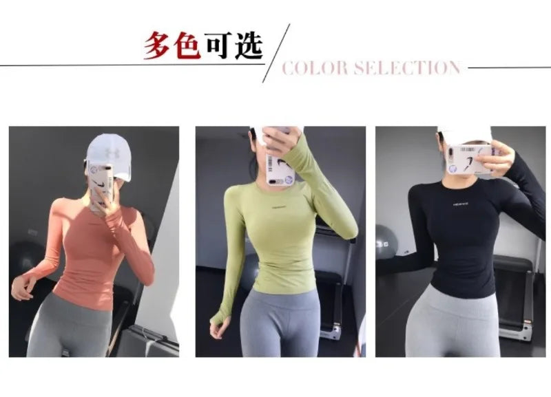 Fitness Tops Women Tight Sports Long Sleeve Yoga Clothing Running Training Clothes Gym Workout Shirt Comfortable Training Cloth - Sun Studio