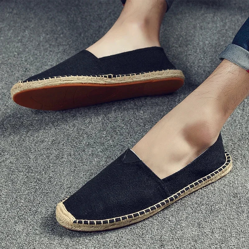 Women Sewing Flax Shoes Slip on Loafers Casual Shoes Man Espadrilles Hemp Canvas Flat Shoes Plus Size Fisherman Driving Footwear - Sun Studio