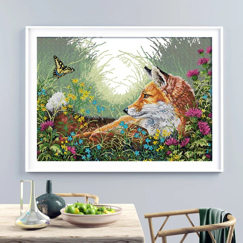 Animal Pattern Fox Cross Stitch Kit 14CT 11CT Printed Canvas Fabric Embroidery Set Needlework Home Decoration - Sun Studio