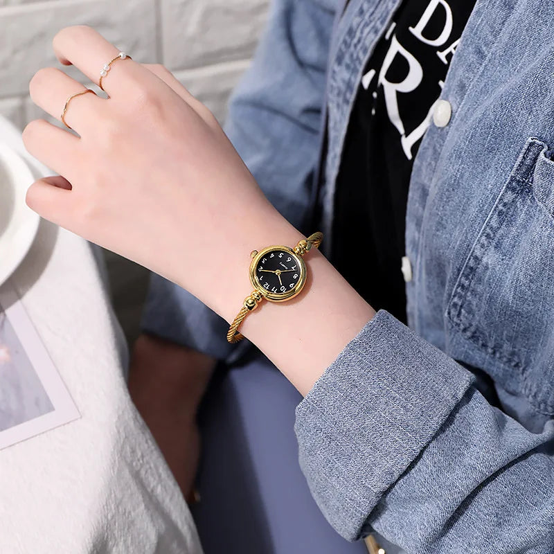 YIKAZE Women Bracelet Watch Retro Gold Bangle Women Watches Stainless Steel Retro Ladies Quartz Wristwatch Clock Dress Watch - Sun Studio