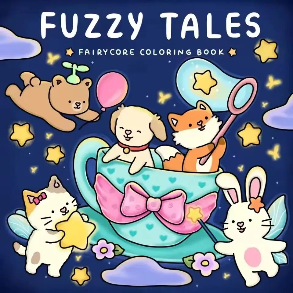 Fuzzy Tales Fairycore Coloring Book for Adults & Teens Featuring Adorable Animals Characters Fuzzy Friends Coloring - Sun Studio