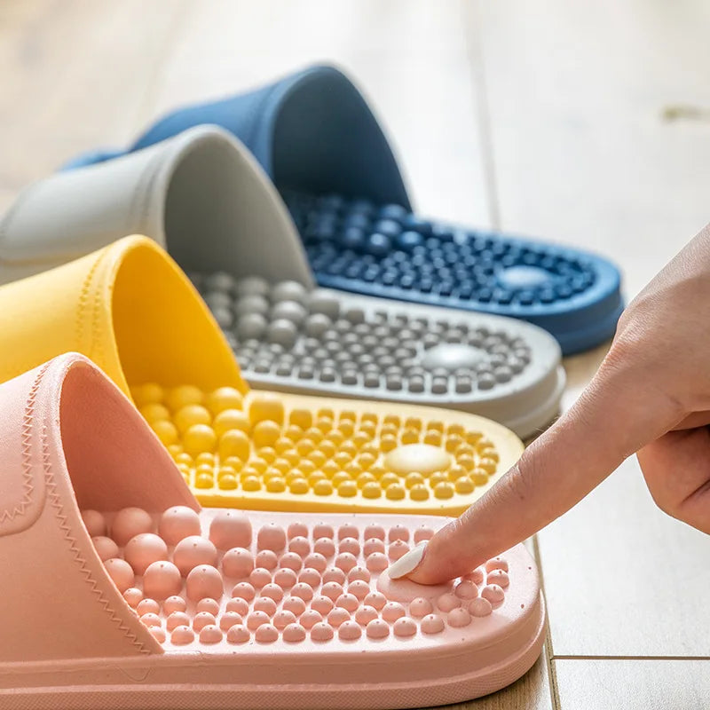 Women Men Foot Massage Slippers Indoor Bathroom Non-slip Soft Slides Comfort Flats Couples Home Relief Feet Health Care Shoes - Sun Studio