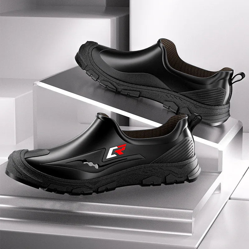 New Short-tube Rain Boots for Men Non-slip and Wear-resistant Fishing Water Shoes Plus Velvet Rubber Shoes Waterproof Rain Boots - Sun Studio