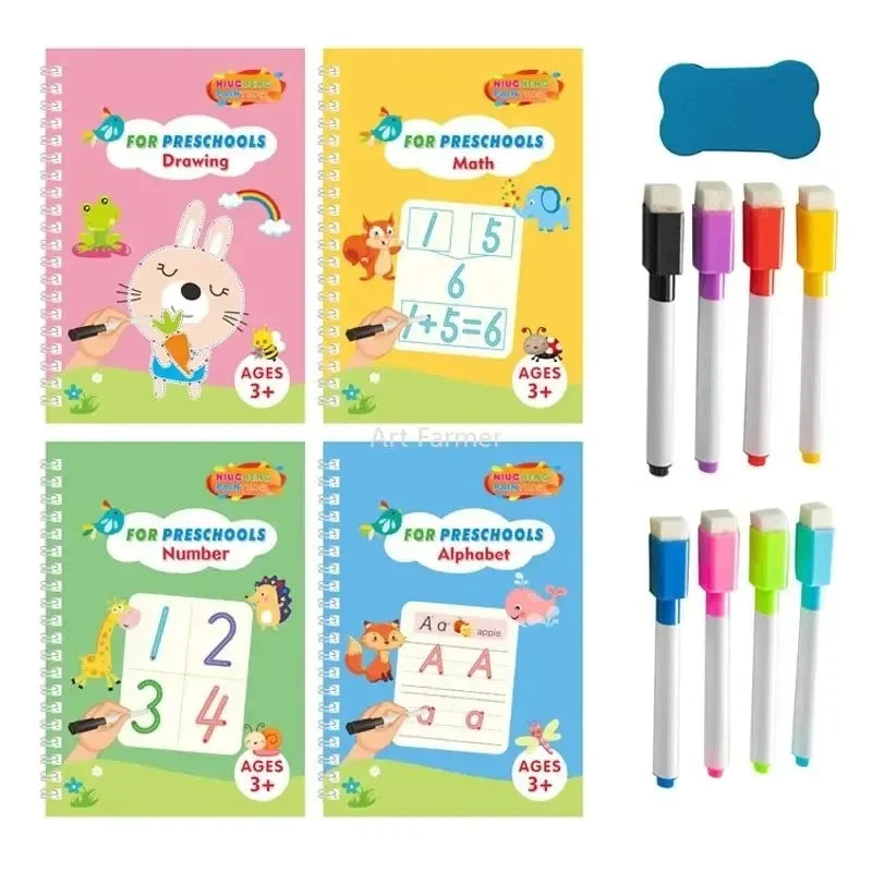 Magic Writing Book in Portuguese Calligraphy Notebook Montessori Kids Reusable Educational Calligraphic Letter Practice Toy - Sun Studio
