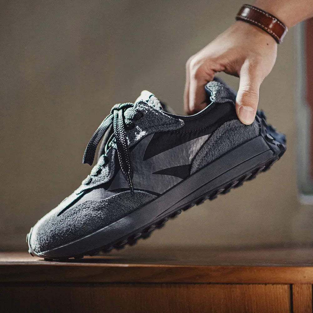 Maden Spring Vintage Thick-soled Patchwork Black Sneakers Casual Breathable Jogging Shoes Low-top Lace-up Sporty Summer Shoes - Sun Studio