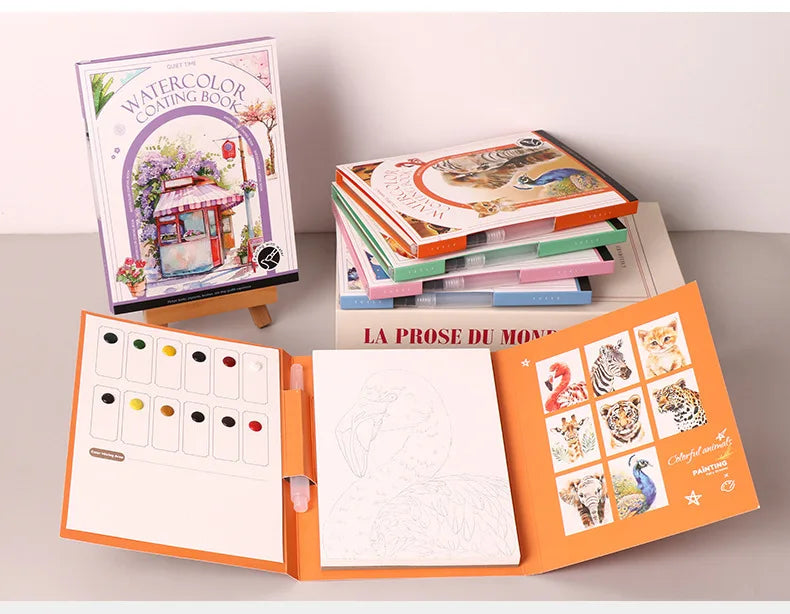 Bview Art Travel Watercolor Painting Set with Tri-Fold Book, Built-in 12 Colors & Stress Relief Note Paper for DIY Art Therapy - Sun Studio