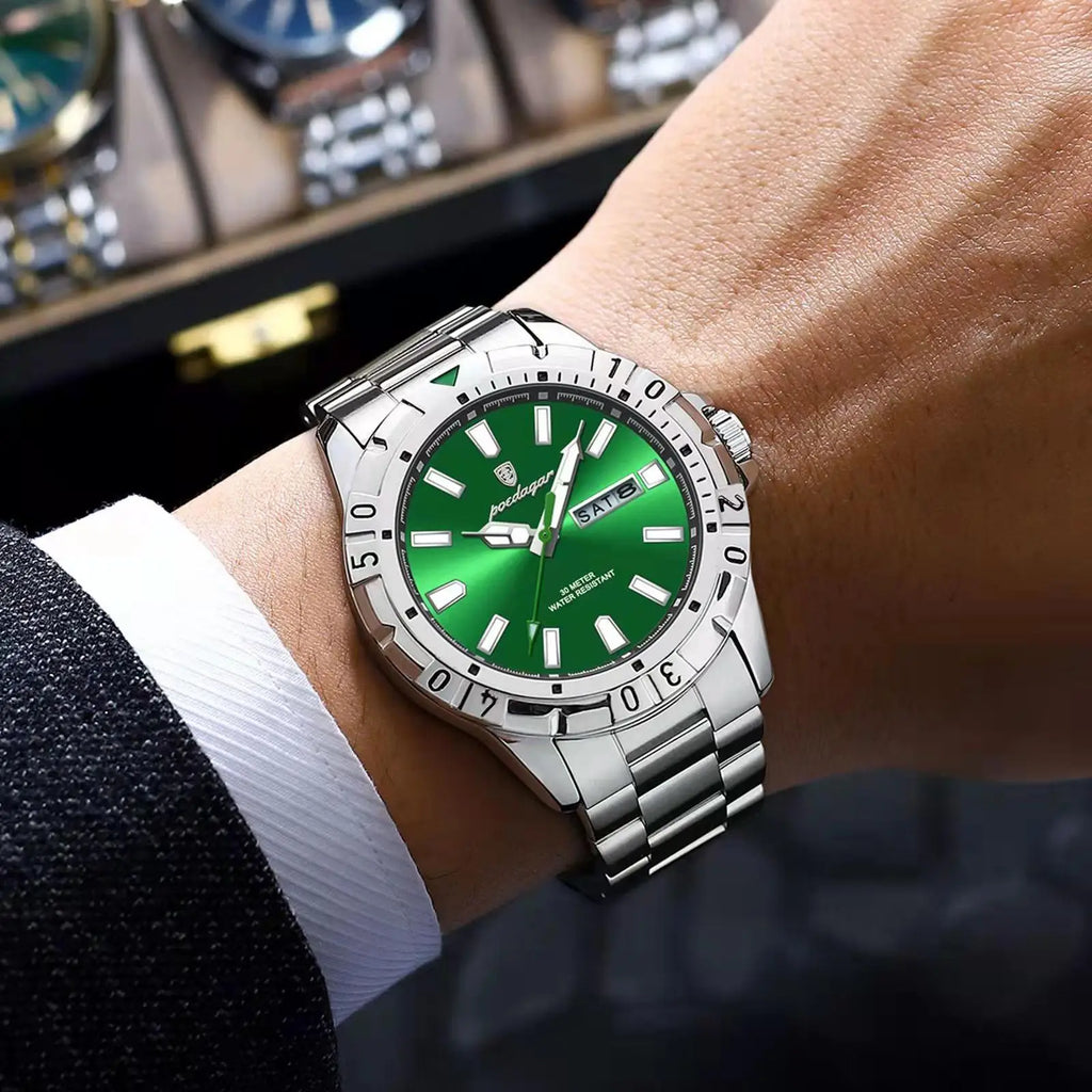 POEDAGAR Luxury Man Watch Waterproof Luminous Date Week Men Watch Casual Male Clock Stainless Steel Sports Men's Quartz Watches - Sun Studio