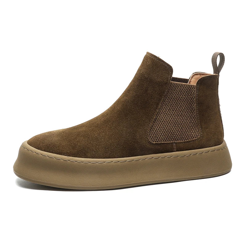 Fashion Brand Men Genuine Leather Mid Top Boots with British Style Autumn Winter Men Anti Slip and Wear-resistant Chelsea Boots