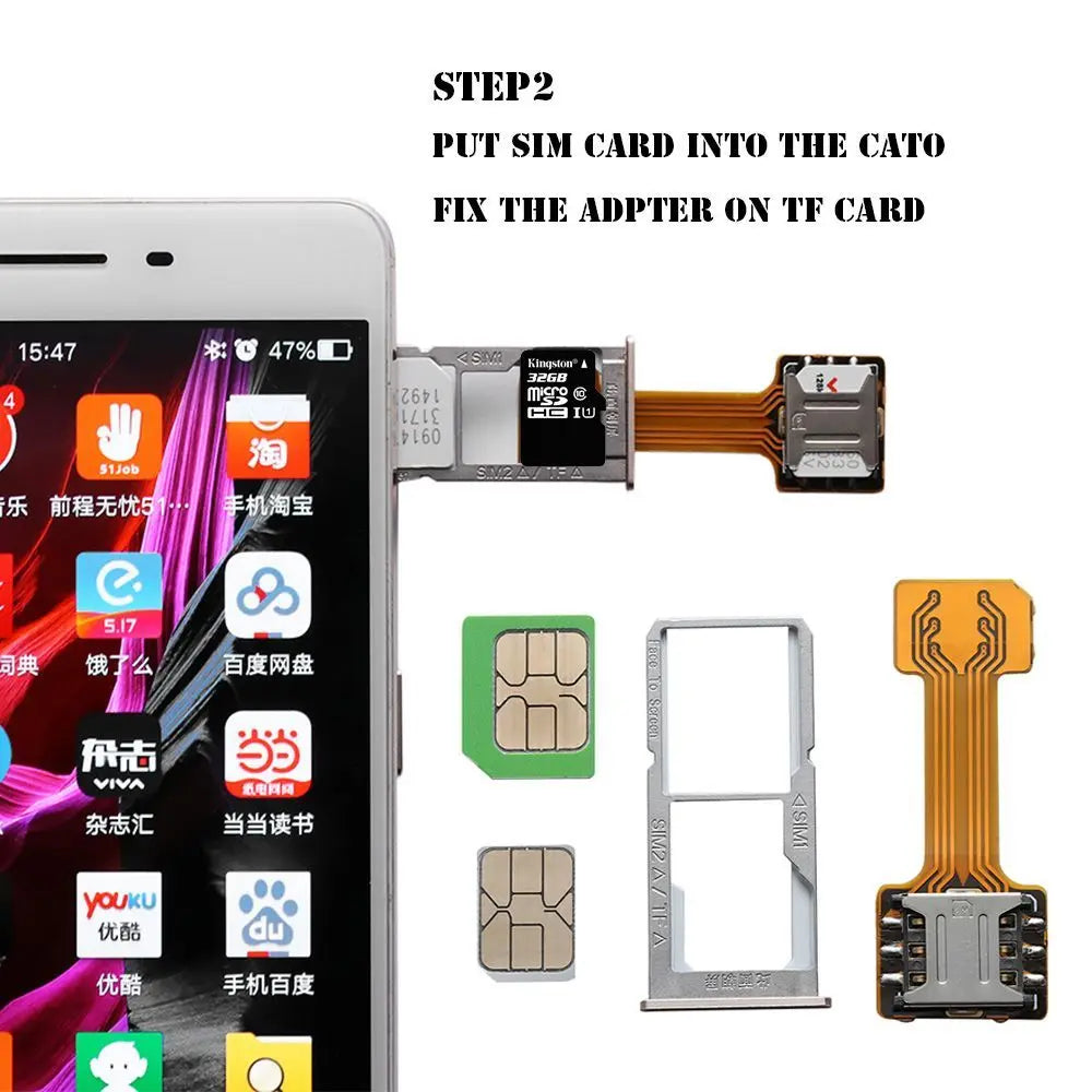 Universal TF Hybrid Sim Slot Dual SIM Card Adapter For DIY Micro SD Extender Nano Cato Android Phone All Dual SIM mobile phone - Sun Studio