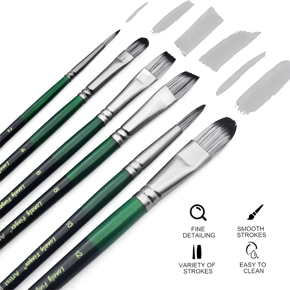 Acrylic Paint Brushes, 6Pcs Nylon Hair Paint Brush Set for All Purpose Oil Watercolor Painting Artist Professional Kits - Sun Studio