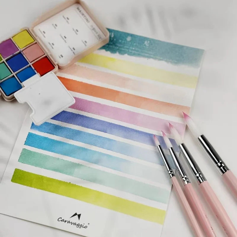 MAIRTINI Travel Watercolor Paint Set 9 Colors 100% Cotton Paper Mini Solid Water Color Paint With Palette Painting Supplies - Sun Studio