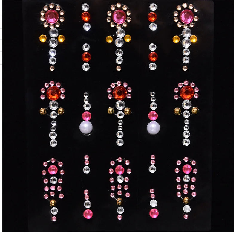 1 Pc Disposable Tattoo Stickers Face Jewelry Color Crystal Diamond DIY Eyes Face Body Waterproof Makeup Decorations Rhinestones - Sun Studio