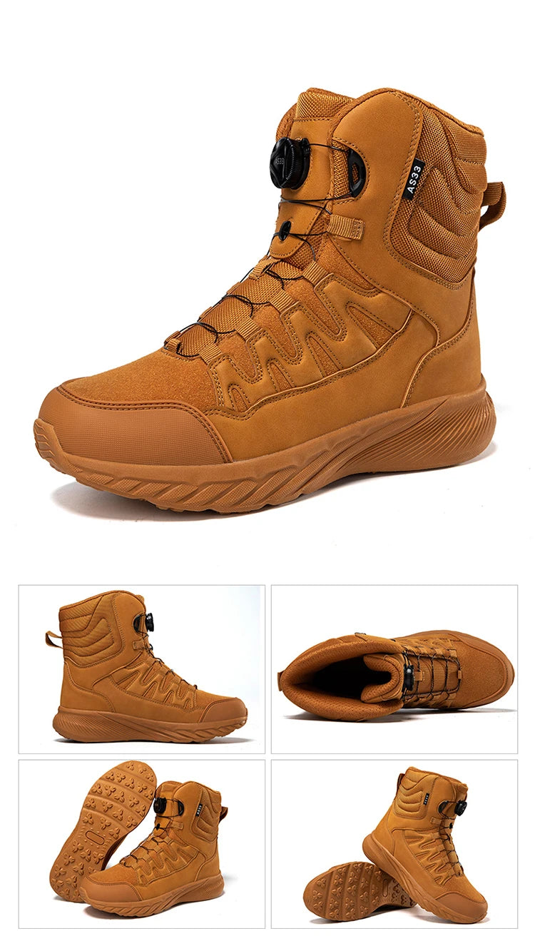 Large Outdoor Training Boots Men's Mountaineering Hiking Boots High Top Rotating Buckle Fashion Camouflage Sports Shoes