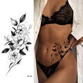 Black White Temporary Transfer Tattoos Floral Butterfly Lettering Line Art Waterproof Body Stickers for Music Festival Party