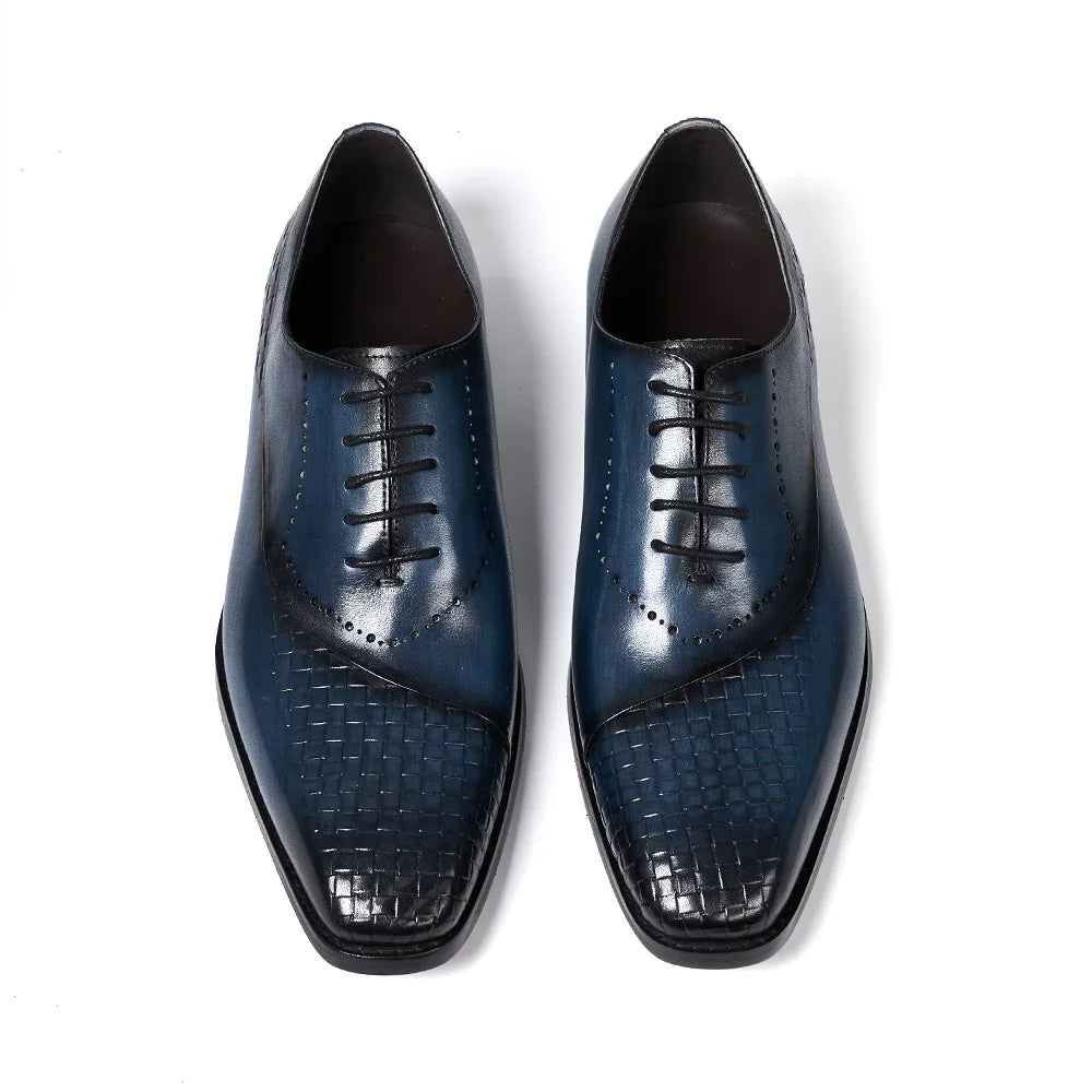 Men's Genuine Leather Oxfords Fashion Pointed Toe Wedding Party Dress Shoes Luxury Lace-Up Office Career Formal - Sun Studio