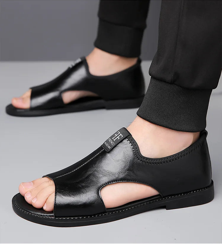 Sandals for Men Brand Casual Shoes Outdoor 2025 New Men's Slippers Comfortable Beach Shoes High Quality Leather Men Flat Sandals - Sun Studio