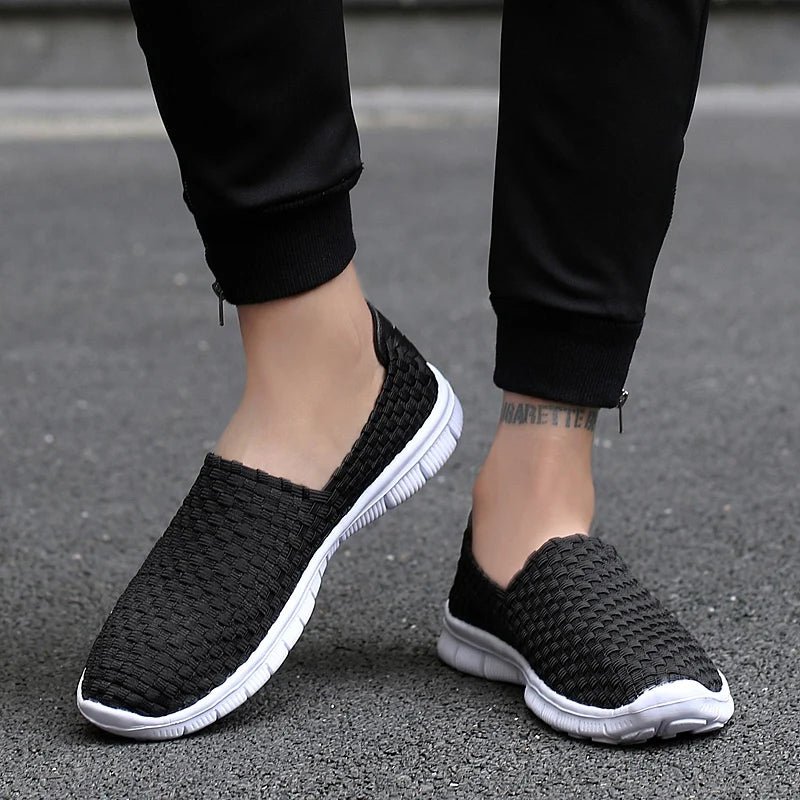 STRONGSHEN Men Shoes Summer Breathable Women Handmade Woven Shoes Couple Casual Flats Shallow Loafers Unisex Zapatos De Mujer - Sun Studio