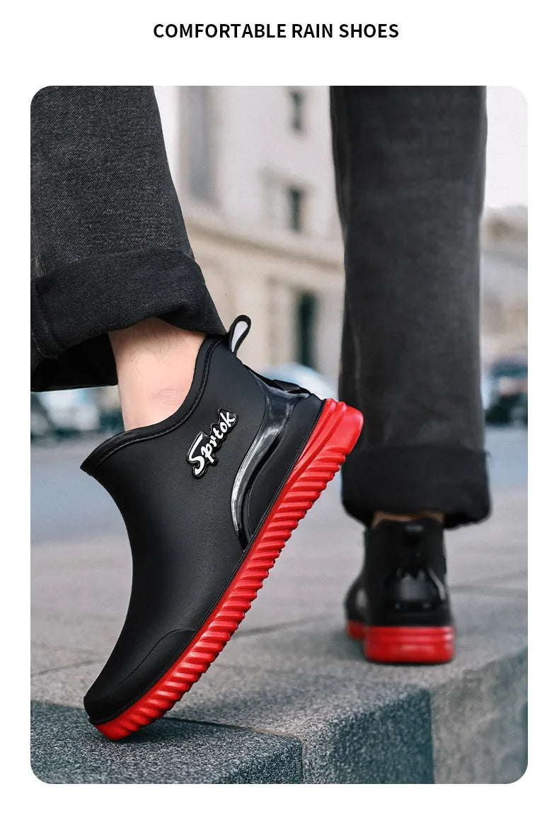 Couples Short Rain Shoes Fashion Light Waterproof Shoes Non-Slip Sports Korean Rain Boots - Sun Studio