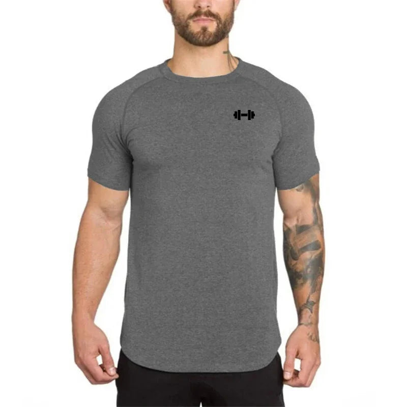 Gym Bodybuilding Workout Clothing Sportswear Mens Casual Short-sleeved Cotton Shirts Summer Fitness Breathable Slim Fit T-Shirts - Sun Studio