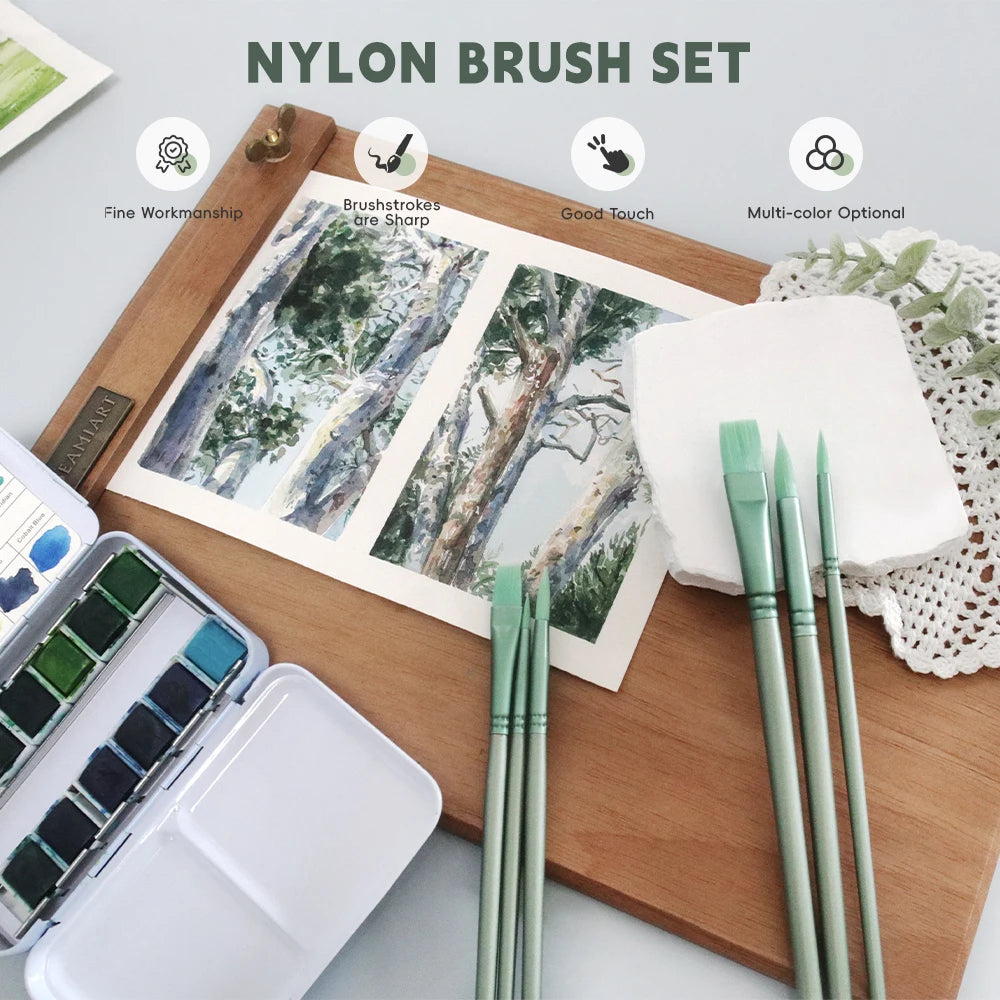 SeamiArt 4/6 Pcs. Different Colors Different Shapes Nylon Hair Painting Brush Set For Gouache Watercolor Oil Acrylic - Sun Studio