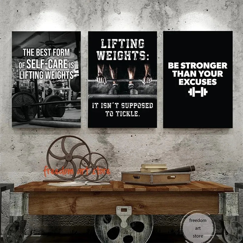 Gym Motivation Muscle Man Bodybuilding Fitness Strength Barbell Art Poster Canvas Painting Wall Print Picture for Home Gym Decor - Sun Studio