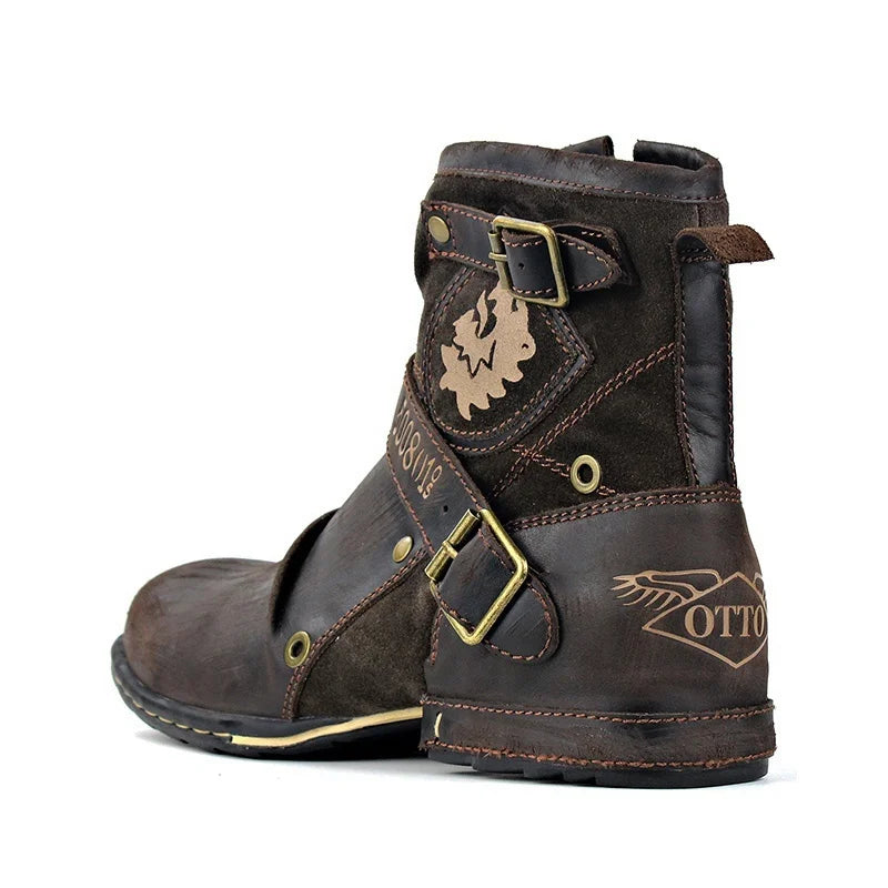 Men's Ankle Boots High Quality Cowboy Boots Men Metal Buckle Side Zipper Motorcycle Boots Gothic Boots Retro Western Boots - Sun Studio