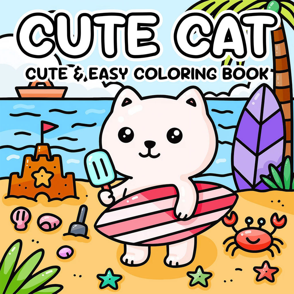 CUTE CAT Coloring Book for Adults Cute & Easy Patterns Cartoon Drawing Book Perfect Kids Creative Gift for Party and Birthday - Sun Studio