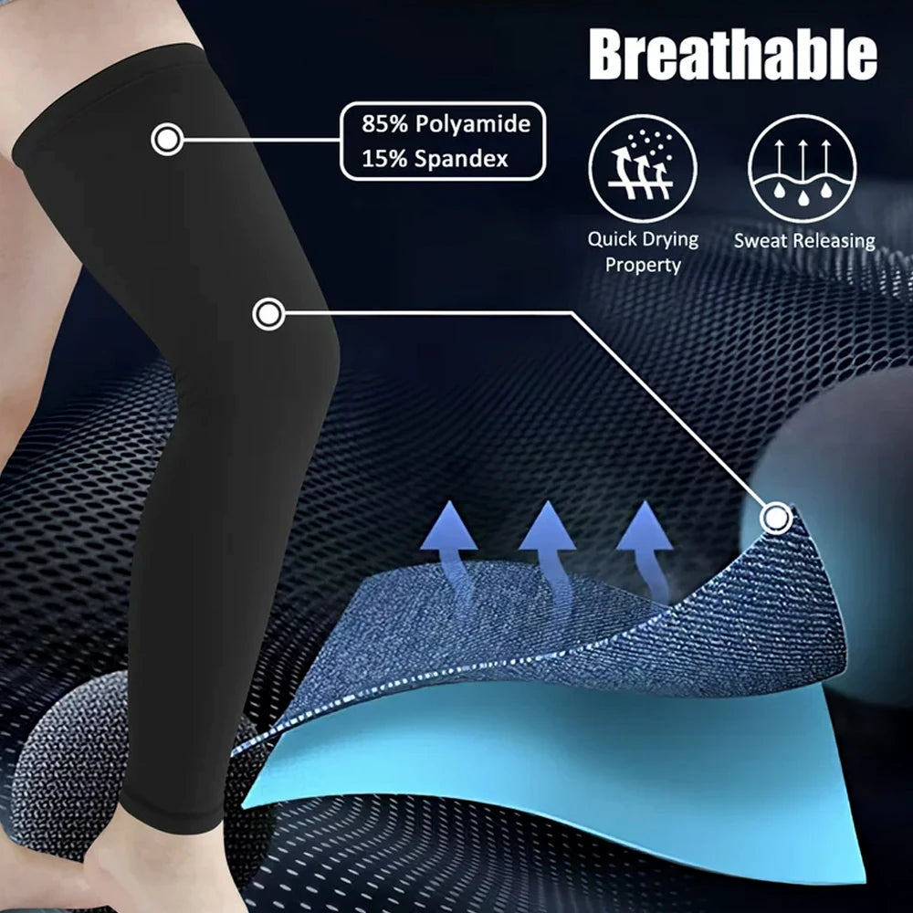 1Pcs Sports Compression Leg Sleeve Breathable Anti-UV Full Length Leg Sleeves for Men Women Football Backetball Cycling Climbing - Sun Studio