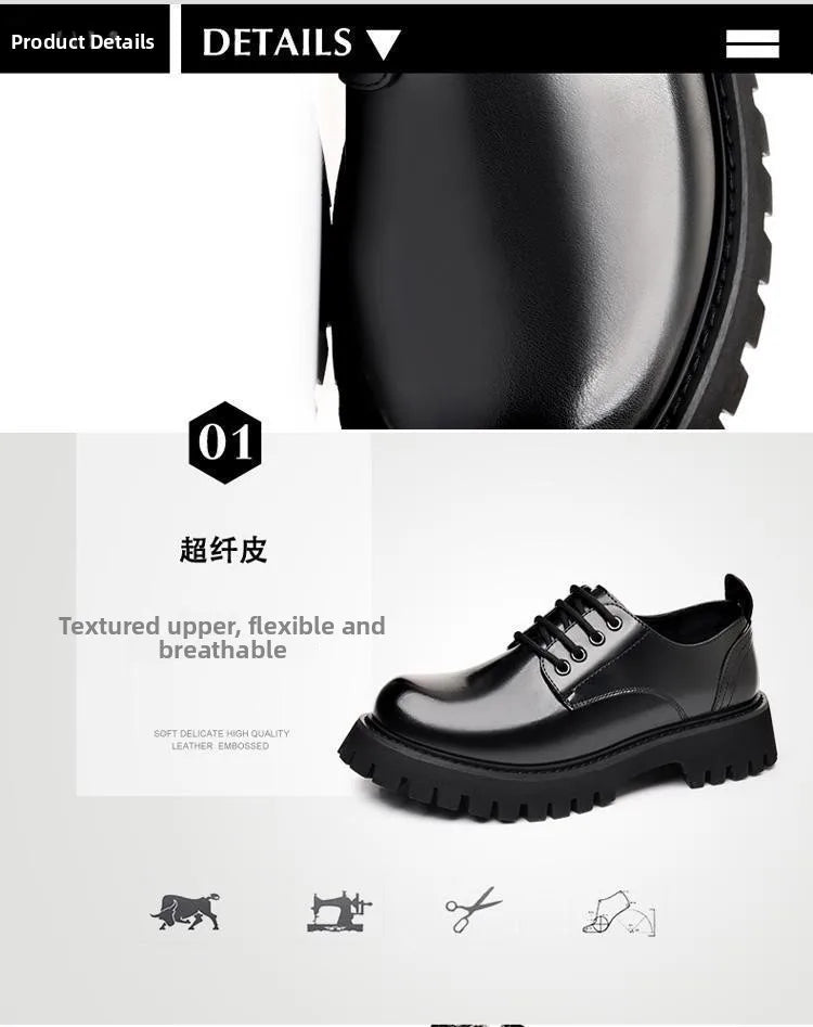 Genuine Soft Leather Men's Shoes 5cm Heightening Thick Bottom Anti-slip Waterproof Casual Black Formal Shoes Autumn Season - Sun Studio