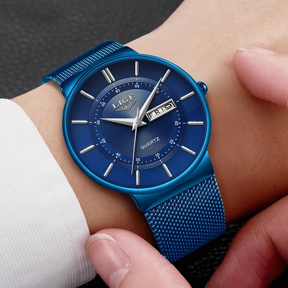 LIGE 2024 Luxury Men Watches Waterproof Ultra Thin Date Clock Male Steel Strap Casual Quartz Watch Men Sports Wrist Watch Man - Sun Studio