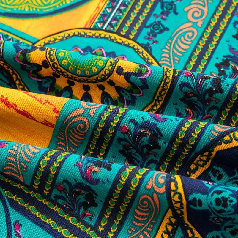 Bohemian Fabric Ethnic Vintage Retro Boho Printed Cotton Linen Home Decor Upholstery Textile
