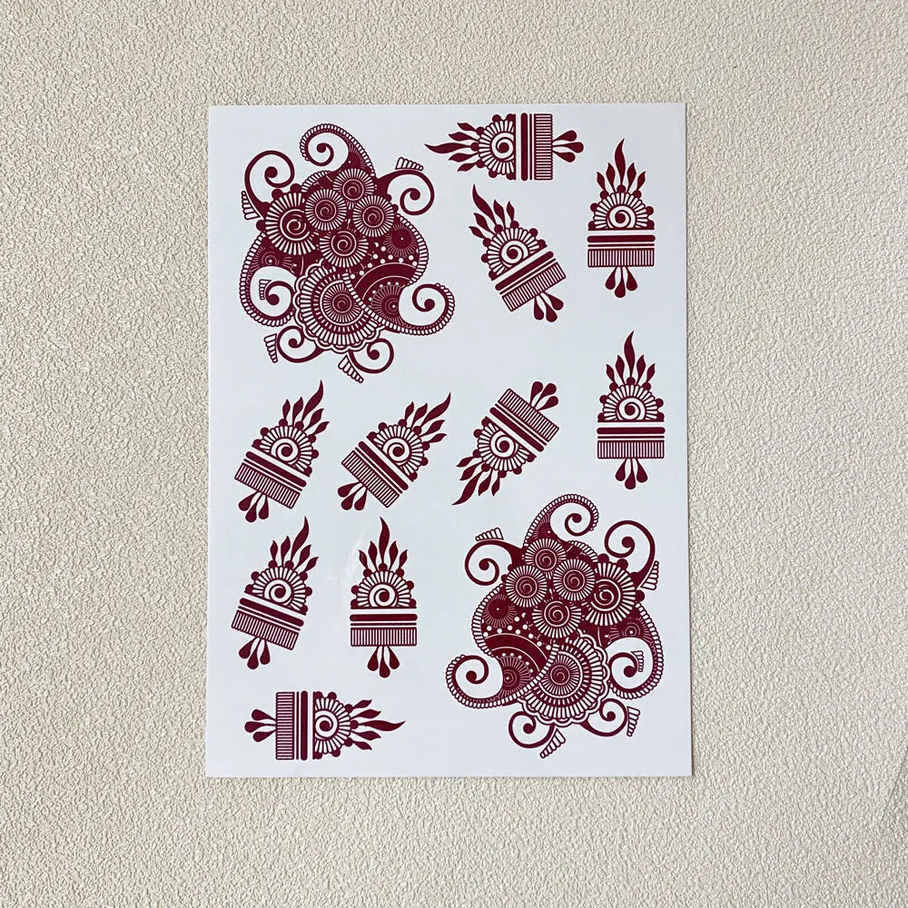 Wasserdichtes Blumen Hand Tattoo für Frauen Maroon Henna Tattoo Aufkleber für Hand Finger Körperkunst Einweg Fake Tattoo Festival