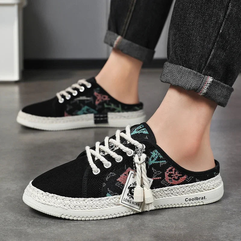 Summer New Canvas Men's Casual Shoes Men Half Slippers Breathable Walking Sneakers Comfortable Non-slip Male Flats Lazy Shoes - Sun Studio