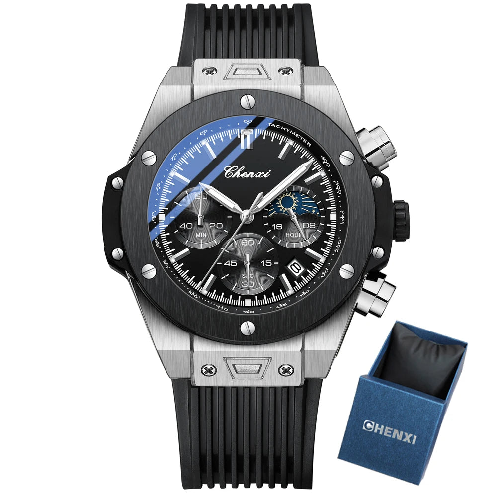 CHENXI Montres de Luxe de Marque Top pour Hommes, Cadran Lumineux Créatif de Mode avec Horloge Chronographe, Montres-Bracelets Décontractées pour Hommes