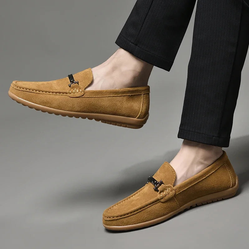 Fashion Brand Men's Spring Suede Casual Leather Shoes Bean Shoes New Outdoor Men's Comfortable Soft Soled Non Slip Driving Shoes - Sun Studio