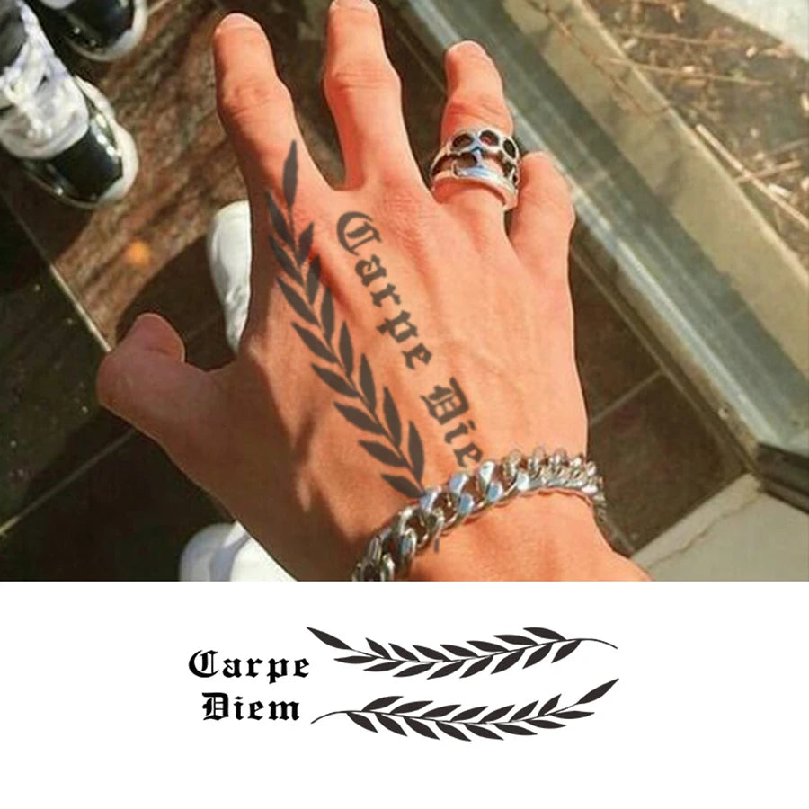 Waterproof Mehndi Design Semi-Permanent Tattoos, Retro Style Herbal Men's Neck Tattoo Stickers with Olive Leaf Totem, Temporary Tattoos for Chest and Back - Sun Studio