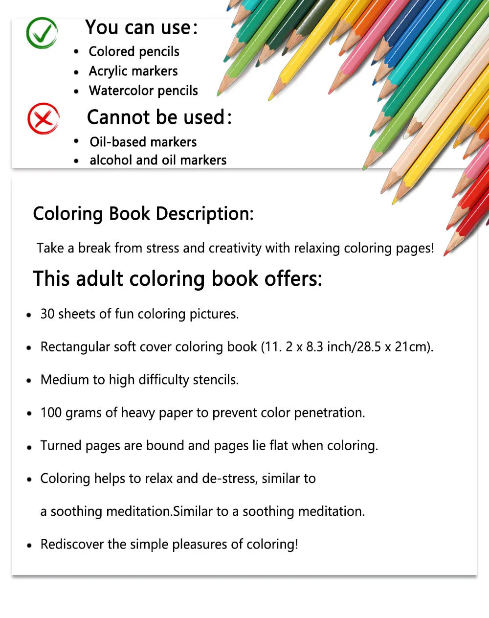 30 Sheets Stress Relief Coloring Book, 11.2x 8.3in,100gsm Thick Paper, Spiral Bound, Halloween Gift, Christmas Gift Option - Sun Studio