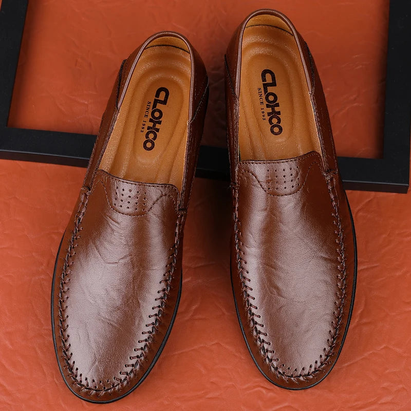 CLOHOO Men's Business Casual Shoes Leather Stitching Comfortable Breathable Rubber Bottom Second Layer Cowhide - Sun Studio