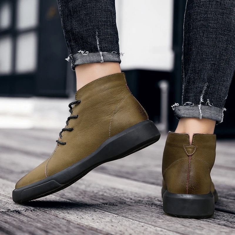 100% cowhide New large-sized men's boots Fashionable casual thick-soled breathable men's shoes Outdoor sports Chelsea boots - Sun Studio