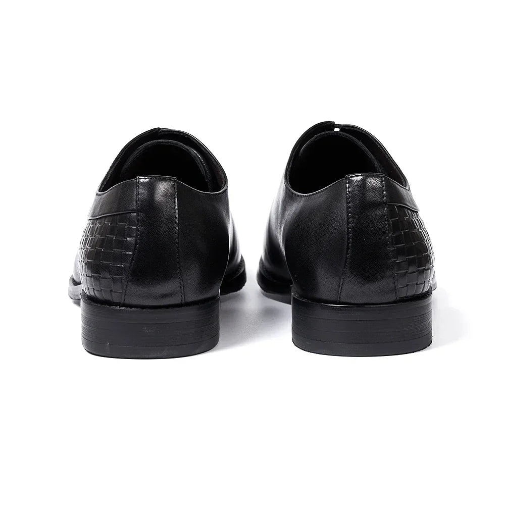 Men's Genuine Leather Oxfords Fashion Pointed Toe Wedding Party Dress Shoes Luxury Lace-Up Office Career Formal - Sun Studio