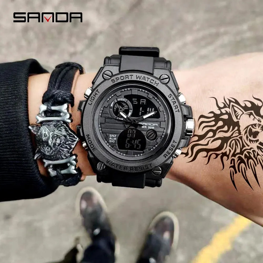 SANDA Top Luxury Watches Men Military Army Mens Watch Waterproof Sport Wristwatch Dual Display Watch Male Relogio Masculino - Sun Studio