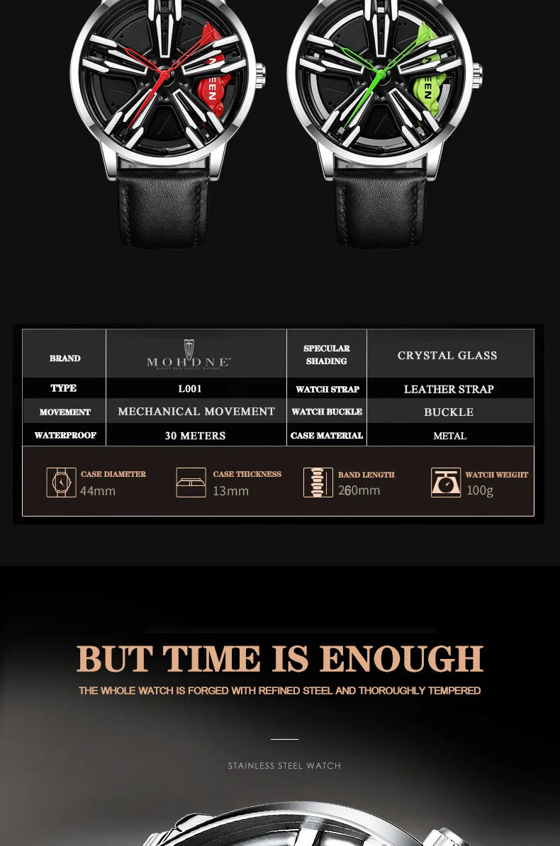 2025 New Racing Watches Men Custom Design Super Car Rim Watch Stainless Steel Black Retro Waterproof Watch Relogio Masculino - Sun Studio