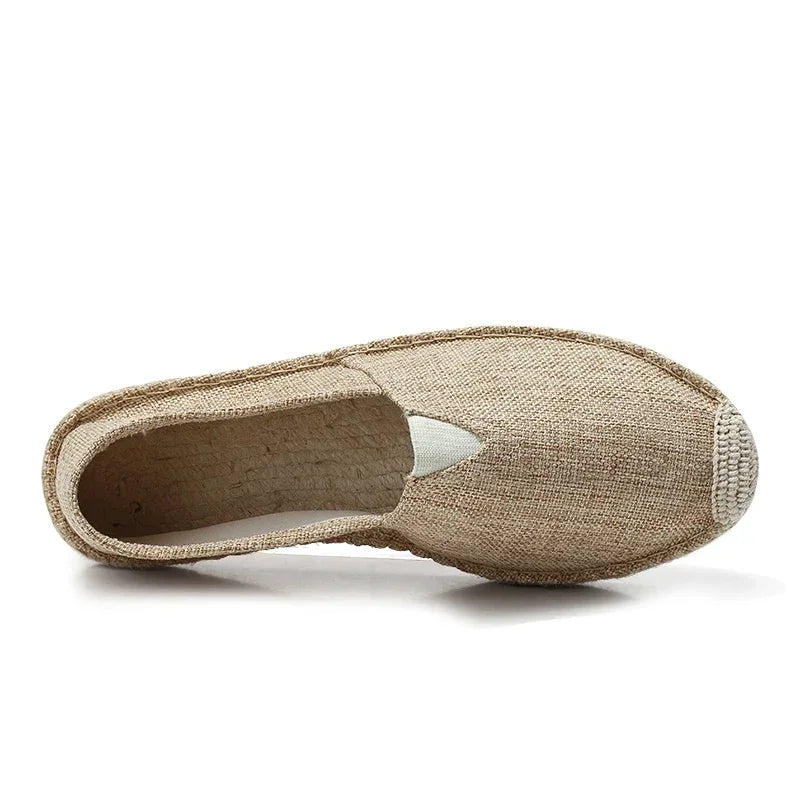 Women Sewing Flax Shoes Slip on Loafers Casual Shoes Man Espadrilles Hemp Canvas Flat Shoes Plus Size Fisherman Driving Footwear - Sun Studio