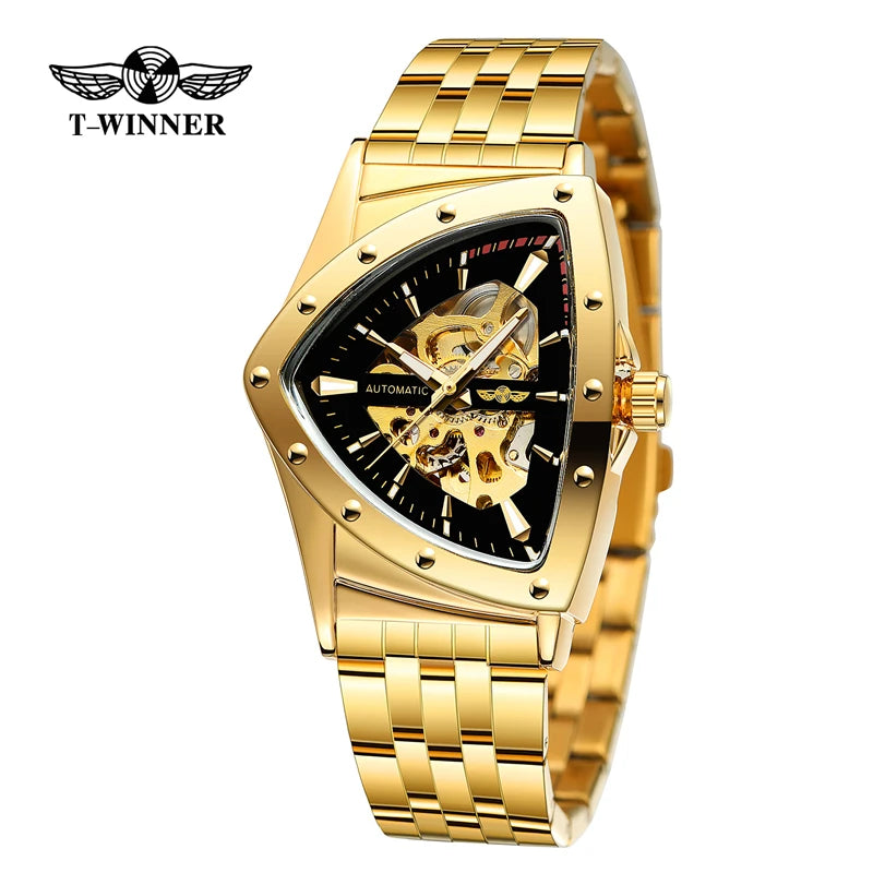 WINNER 395S Men's Mechanical Watch Fashion Business Gold Luxury Brand Waterproof Triangle Skeleton Men's Automatic Watches reloj - Sun Studio