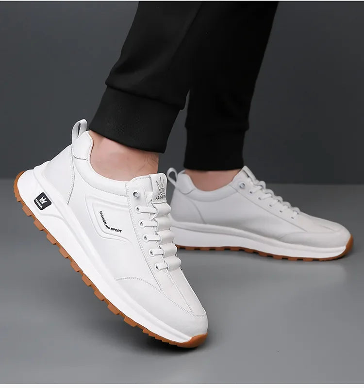 Designer New Men Genuine Leather Casual Sport Shoes Street Fashion Comfortable Cow Leather Lace-up Sneakers - Sun Studio