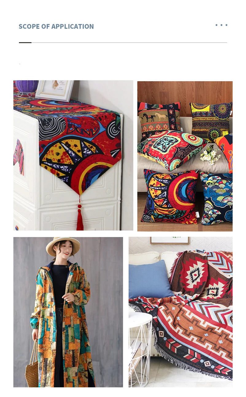 Bohemian Fabric Ethnic Vintage Retro Boho Printed Cotton Linen Home Decor Upholstery Textile - Sun Studio