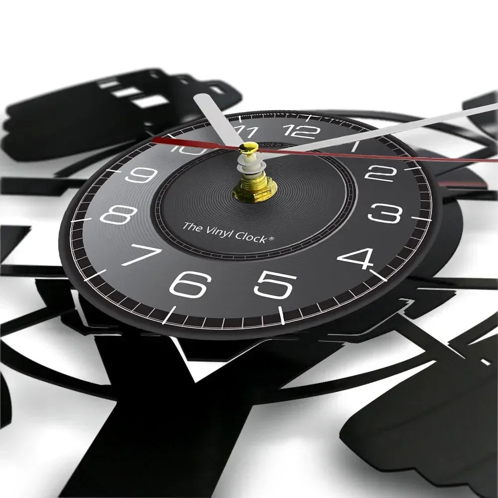 Fitness Equipment Theme Vinyl Record Fitness Wall Clock Home Decoration LED Backlight Modern Fitness Watch - Sun Studio