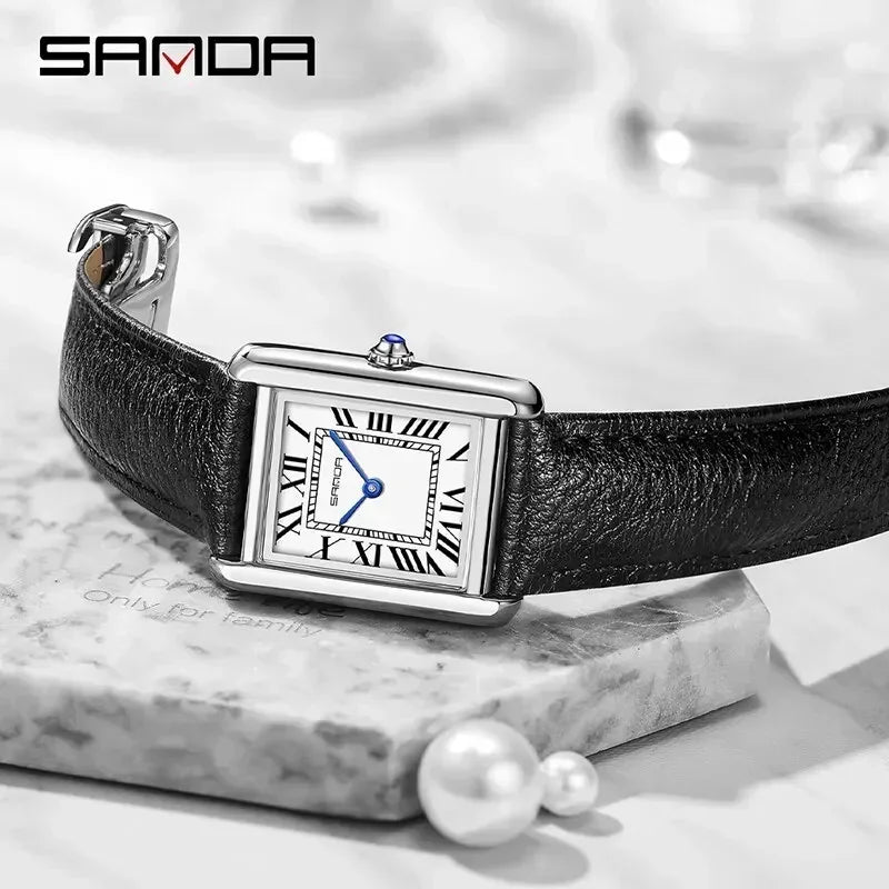 SANDA 9031/1108 Luxury Couple Quartz Watches for Men & Women, Waterproof Sport Casual Watch, Scratch Resistant Leather Strap - Sun Studio